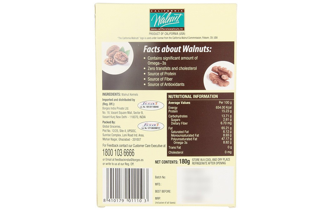 Borges California Walnuts    Pack  180 grams